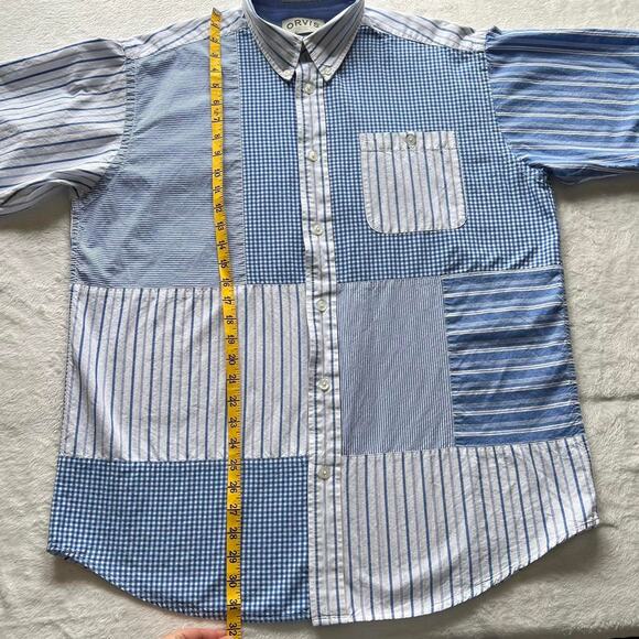Orvis color block blue white striped button down men’s shirt size large - Picture 4 of 6